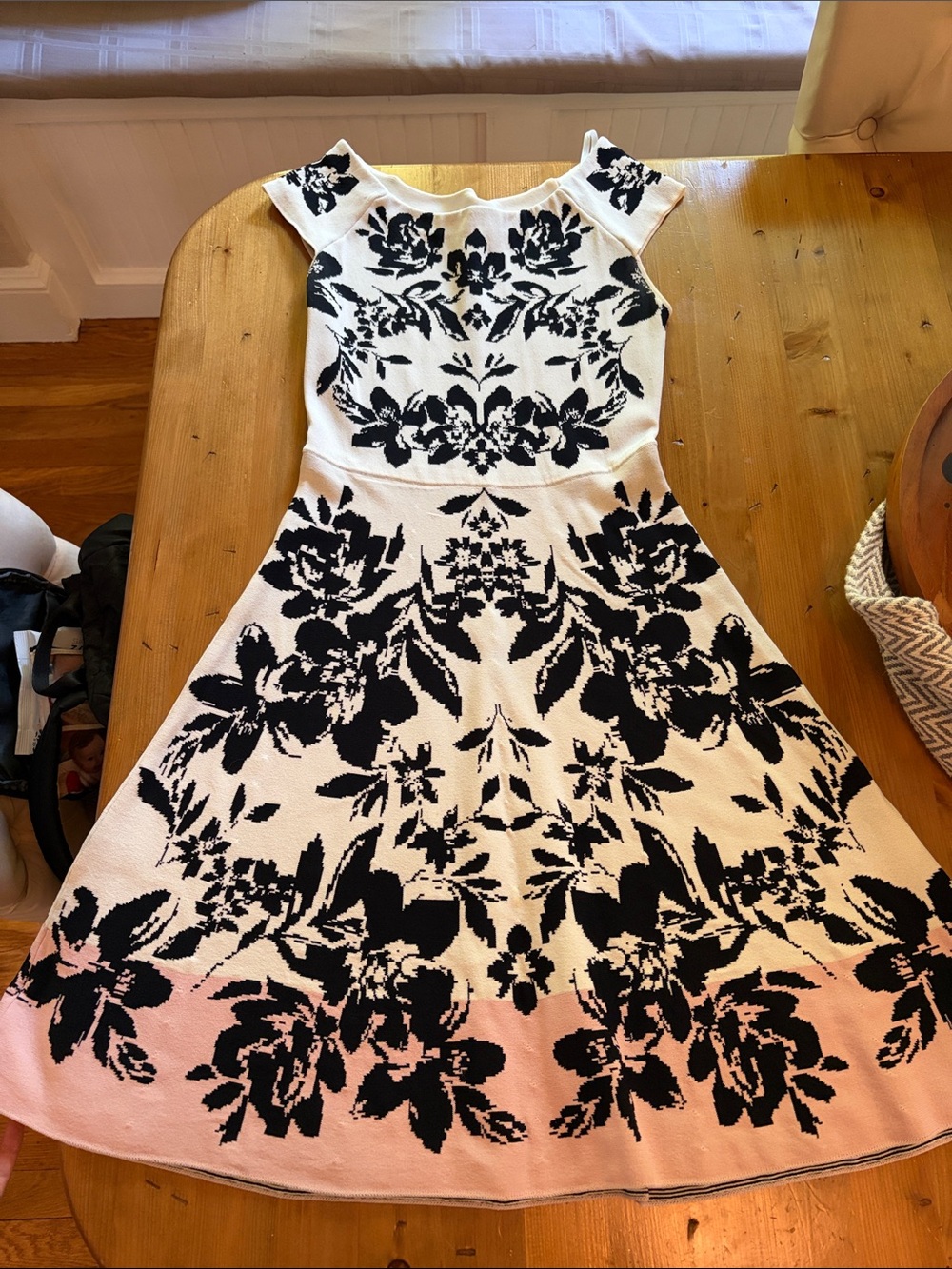 Elegant Black & Pink Floral Fit-and-Flare Dress